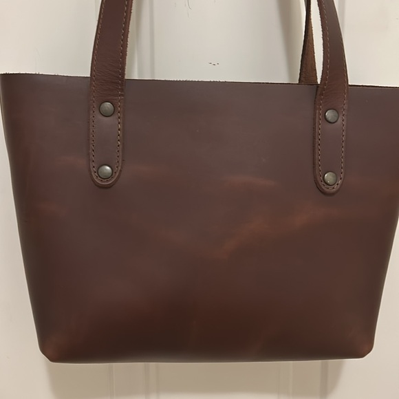 Love41 Small Simple Leather Tote-Dark Coffee Brown - Picture 5 of 7
